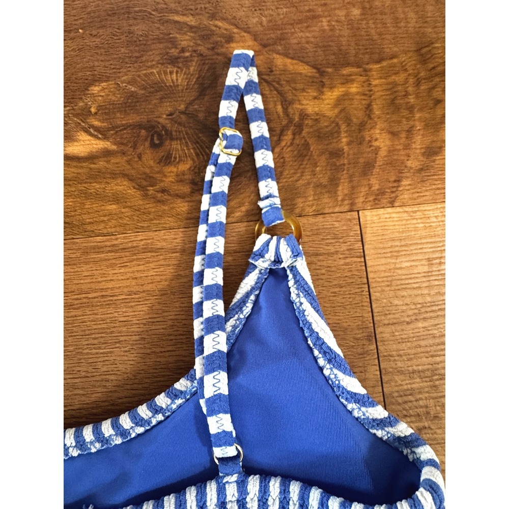 Cabana del Sol Womens Blue White Striped Smocked Bikini Set Size Small - Picture 6 of 7
